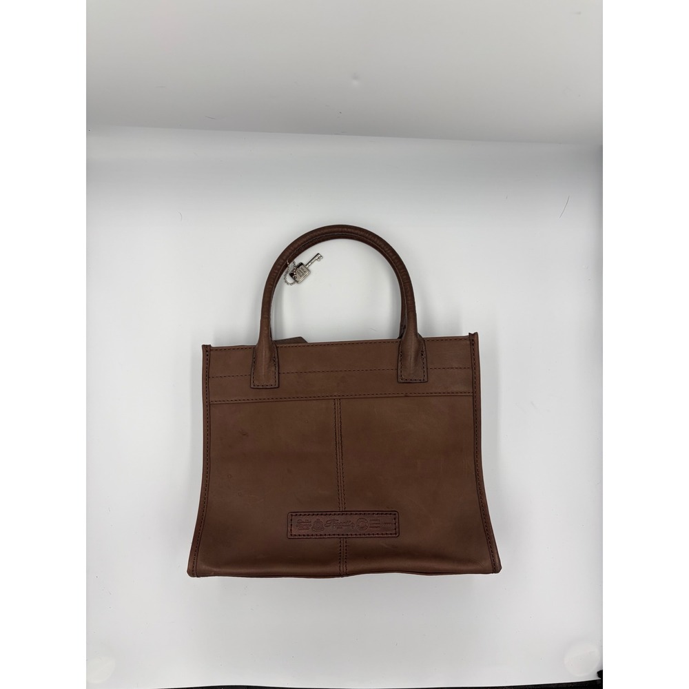 Fossil Brown Leather Satchel Handbag with Exterior Pockets and Crossbody Strap